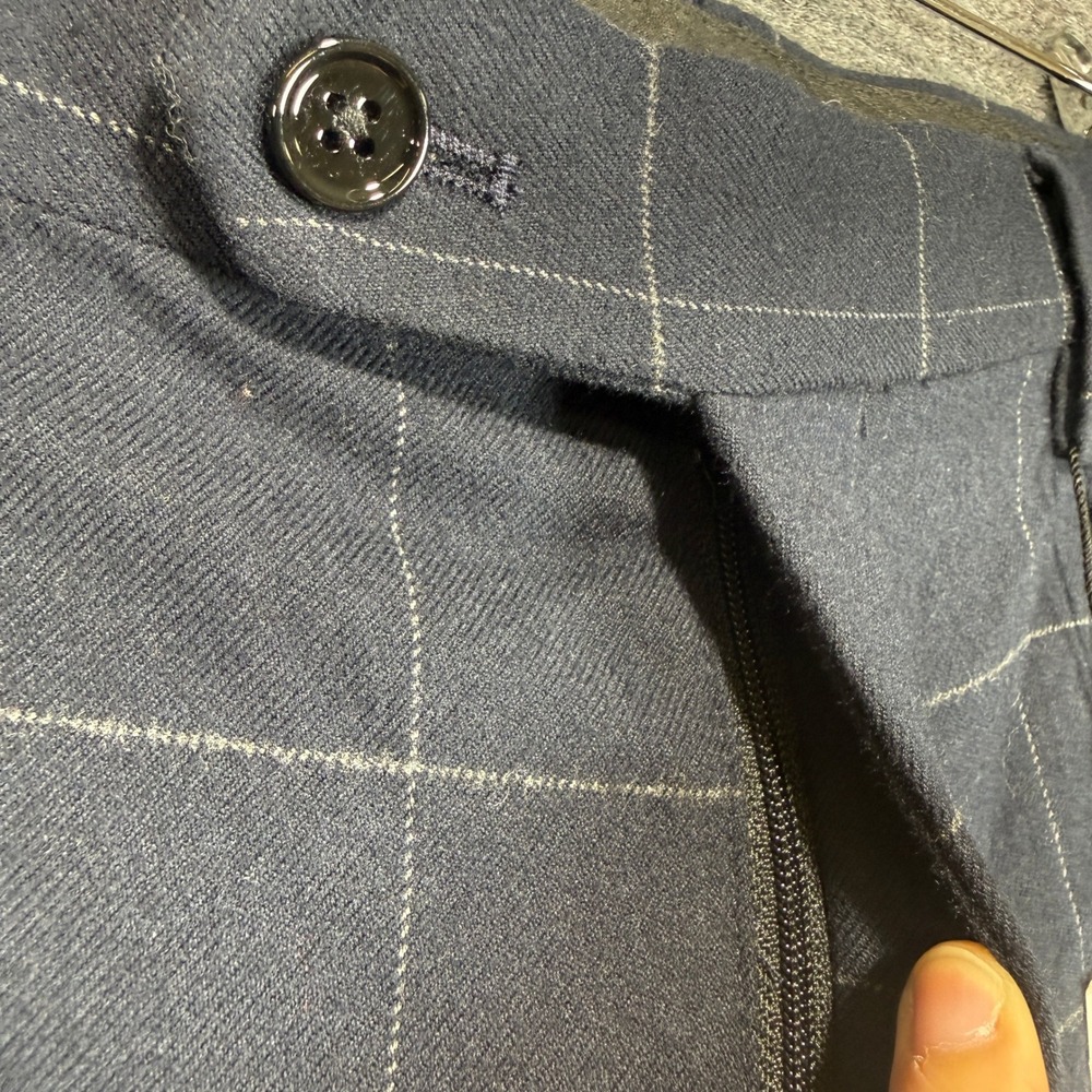 Express Slim Pleated Dress Pants Mens 36x34 Blue Windowpane Plaid Cotton Stretch - Picture 7 of 16